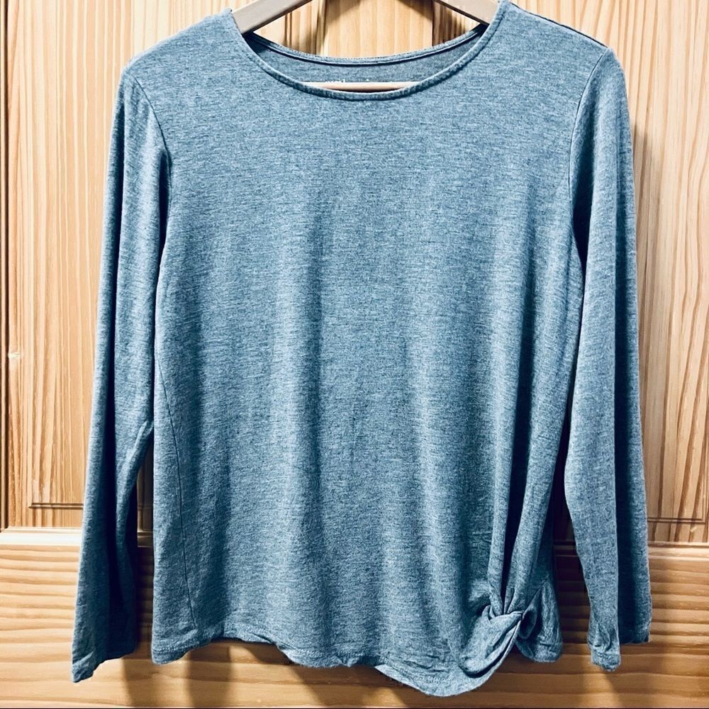 Rumi + Ryder grey super soft long sleeve knit twist tie hem shirt top sz 12 14